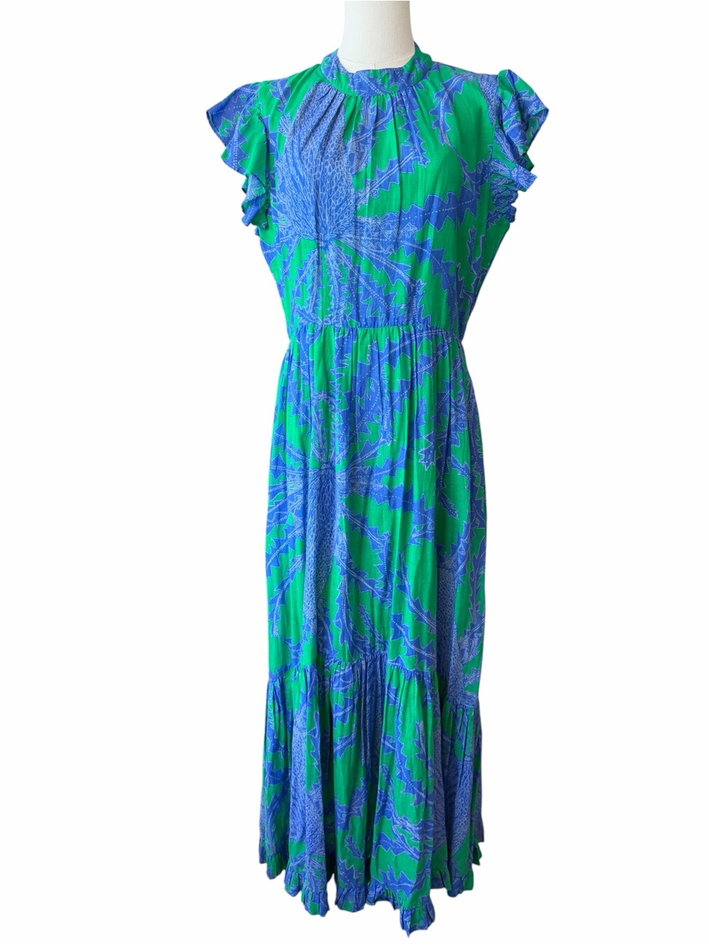 O Oliphant Mock Neck Flutter Sleeve Maxi Dress